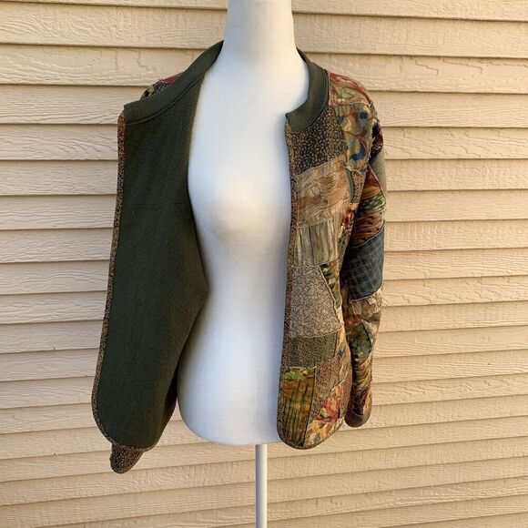 Vintage Handmade Patchwork Crazy Quilt M L Cardigan Sweater Floral Lion Cheetah - Picture 4 of 15